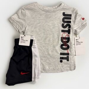Nike Todder Boy Cotton Blend Top T-Shirt & Short Set Black Heather Gray Size 4T